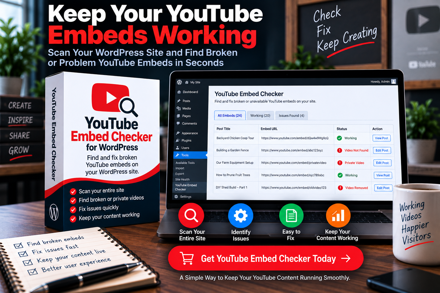 YouTube Embed Checker for WordPress
